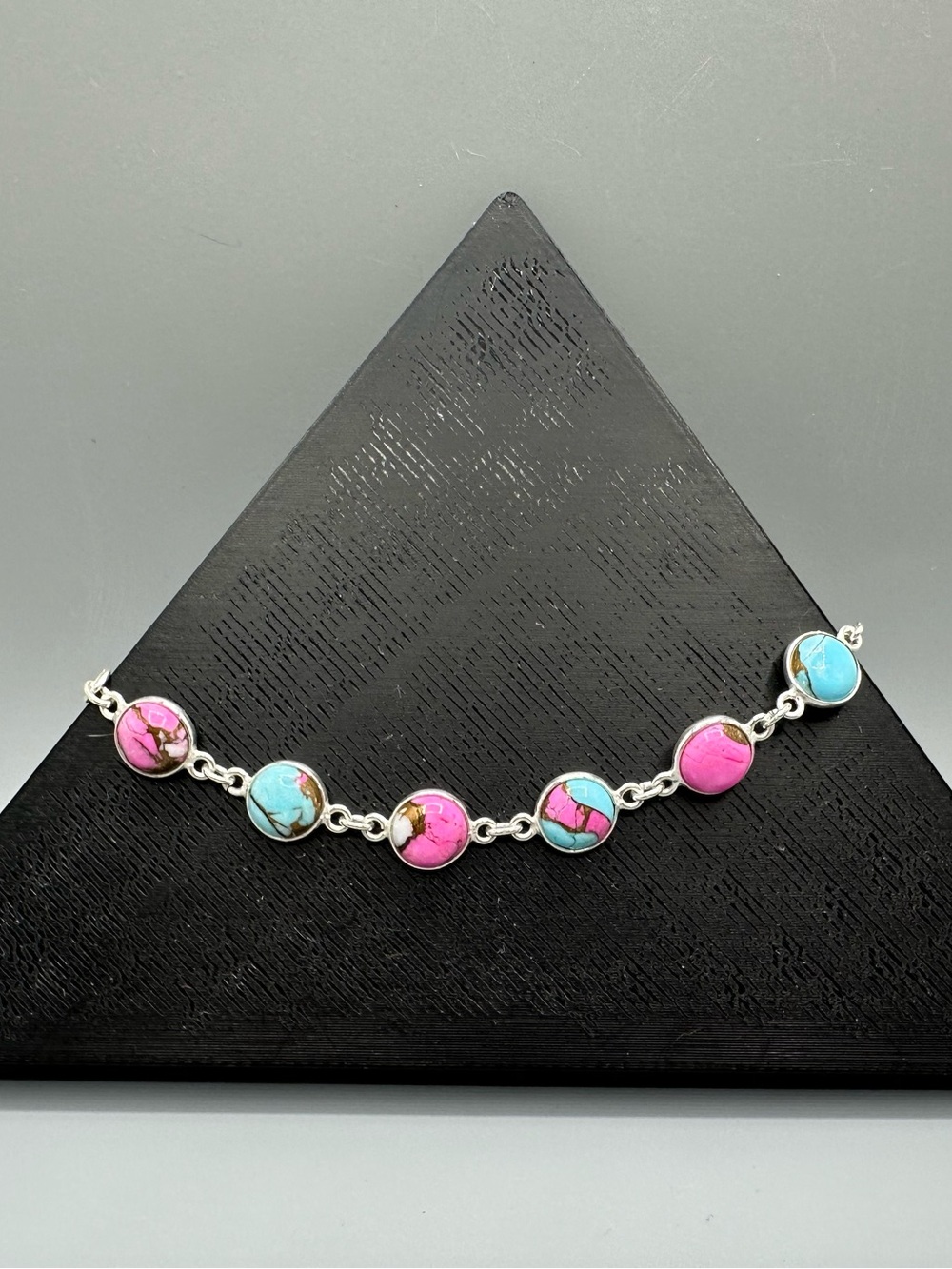 Cotton Candy Dahlia Turquoise Sterling Silver 925 Bracelet Circular 8”
